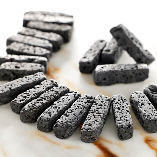 12 Pack: Black Natural Lava Stick Beads, 24mm by Bead Landing™